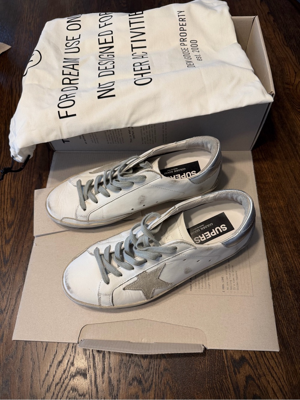 Golden Goose White Leather Sneakers with Gray Star and Gray Laces